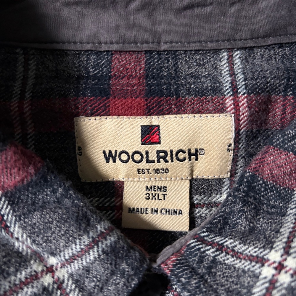 Woolrich Mens 3XLT Plaid Flannel Long Sleeve Button Up Shirt Red Gray White - Picture 3 of 5